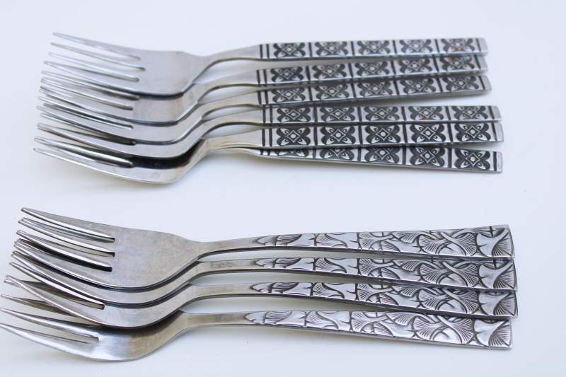 photo of mod vintage stainless flatware, lot of 20 mismatched salad forks in four different patterns #3