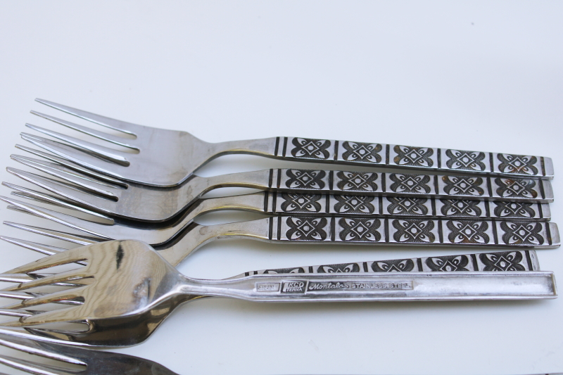 photo of mod vintage stainless flatware, lot of 20 mismatched salad forks in four different patterns #4