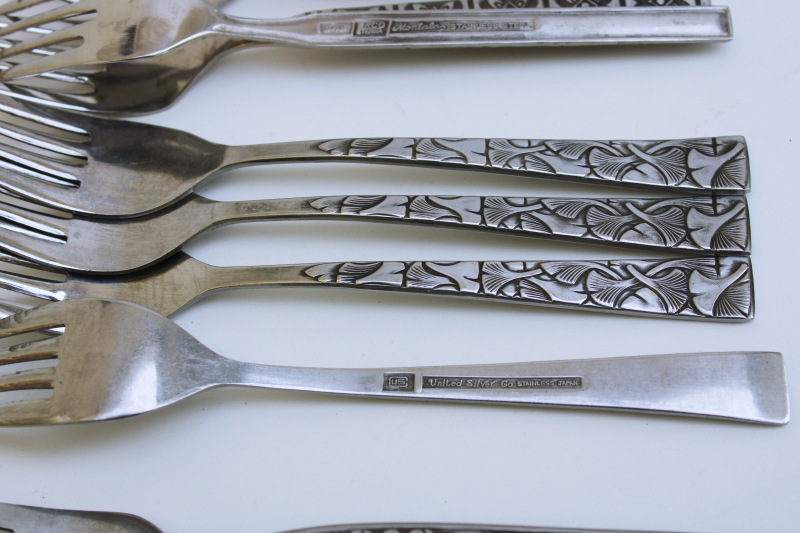 photo of mod vintage stainless flatware, lot of 20 mismatched salad forks in four different patterns #5