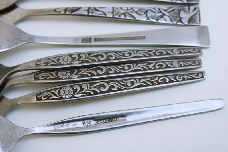 photo of mod vintage stainless flatware, lot of 20 mismatched salad forks in four different patterns #6