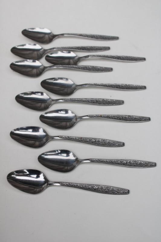 photo of mod vintage stainless flatware, set of 10 floral pattern teaspoons Taiwan #1