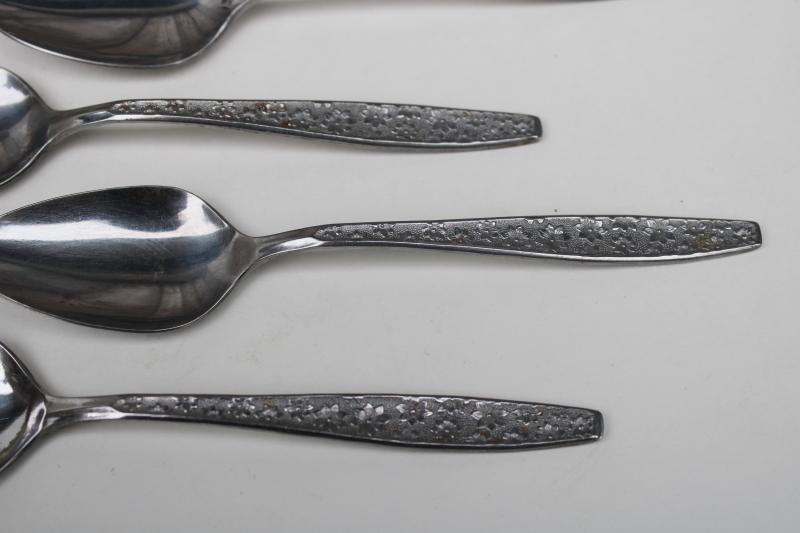 photo of mod vintage stainless flatware, set of 10 floral pattern teaspoons Taiwan #2