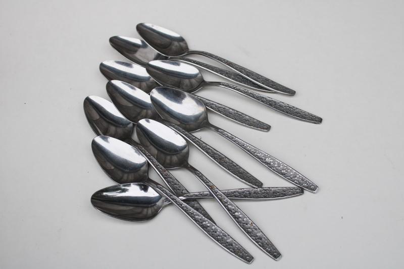 photo of mod vintage stainless flatware, set of 10 floral pattern teaspoons Taiwan #4