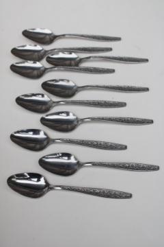 catalog photo of mod vintage stainless flatware, set of 10 floral pattern teaspoons Taiwan