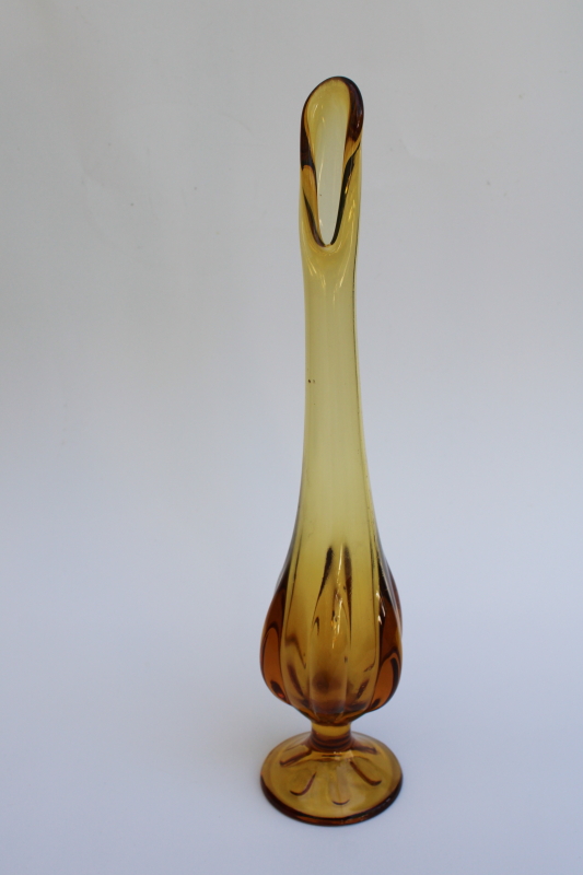 photo of mod vintage swung shape bud vase, hand blown art glass retro harvest gold amber glass #1