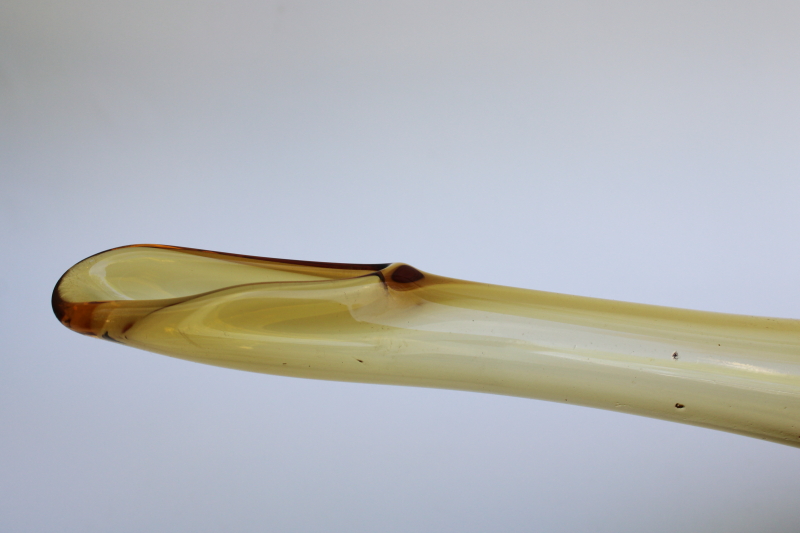 photo of mod vintage swung shape bud vase, hand blown art glass retro harvest gold amber glass #4