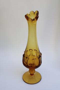catalog photo of mod vintage swung shape vase retro flame design amber glass, Empoli art glass
