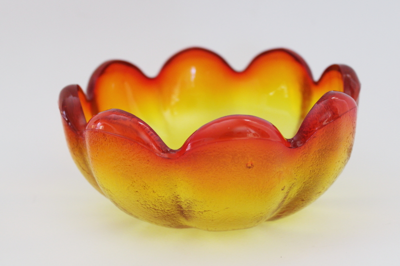 photo of mod vintage tangerine orange amberina glass lotus flower shaped bowl #1