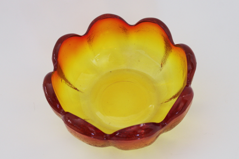 photo of mod vintage tangerine orange amberina glass lotus flower shaped bowl #2