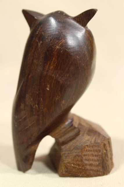 photo of mod vintage teak wood owl miniature carving, hand crafted carved wooden figure #3