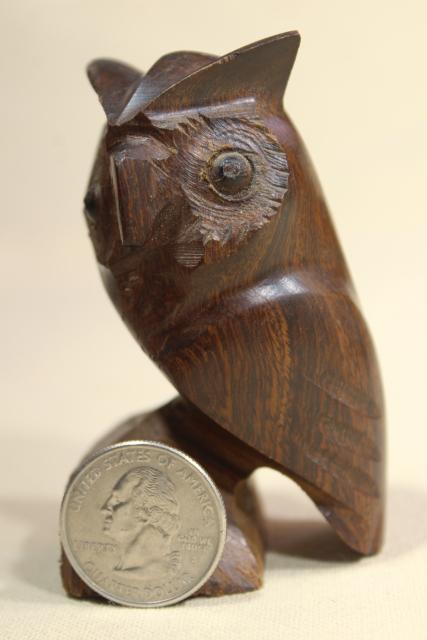 photo of mod vintage teak wood owl miniature carving, hand crafted carved wooden figure #5