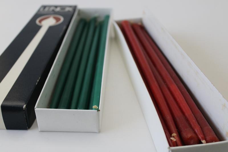 photo of mod vintage tiny taper candles, long skinny candles Christmas red and green #2