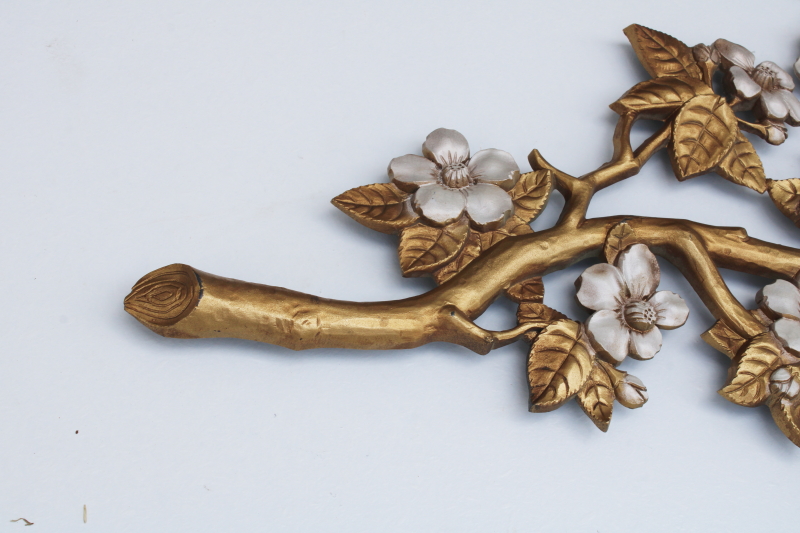 photo of mod vintage wall art, flowering branch chinoiserie style decor, Burwood plastic wall hanging plaque #4