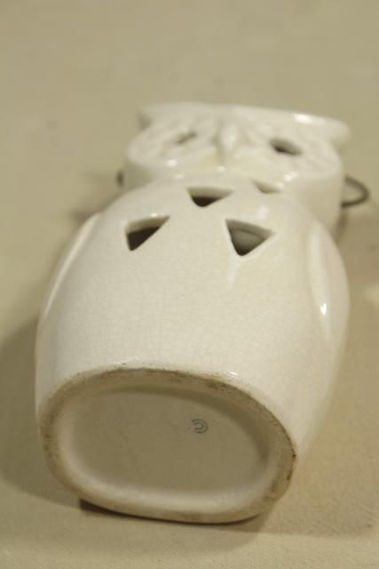 photo of mod vintage white ceramic lantern, owl fairy light candle holder lamp #7