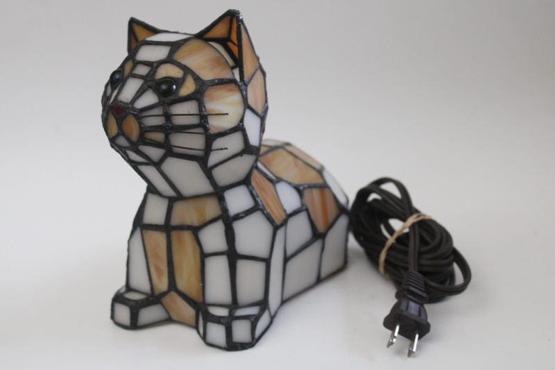 photo of modern Tiffany style leaded glass light, stained glass kitty cat lamp nightlight  #1