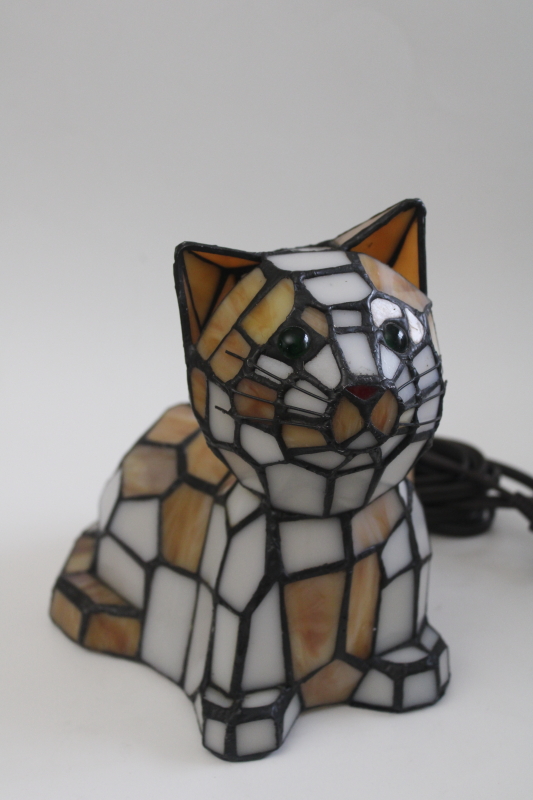 photo of modern Tiffany style leaded glass light, stained glass kitty cat lamp nightlight  #2