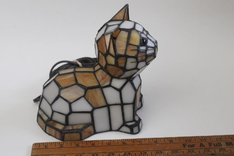 photo of modern Tiffany style leaded glass light, stained glass kitty cat lamp nightlight  #3