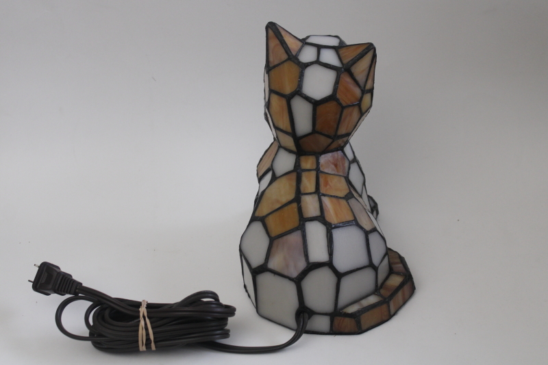 photo of modern Tiffany style leaded glass light, stained glass kitty cat lamp nightlight  #4