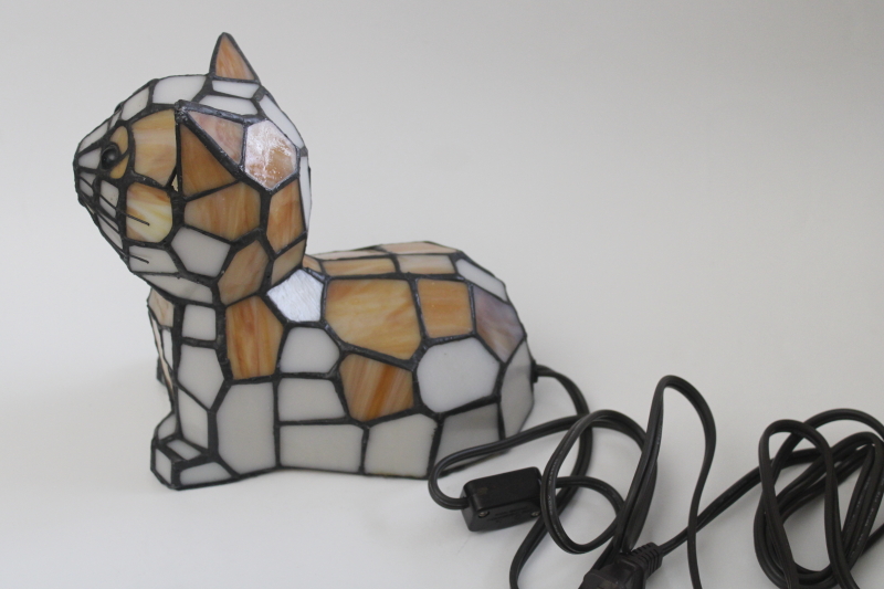 photo of modern Tiffany style leaded glass light, stained glass kitty cat lamp nightlight  #6