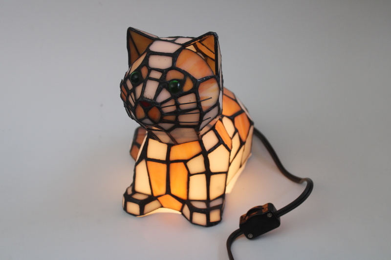 photo of modern Tiffany style leaded glass light, stained glass kitty cat lamp nightlight  #8