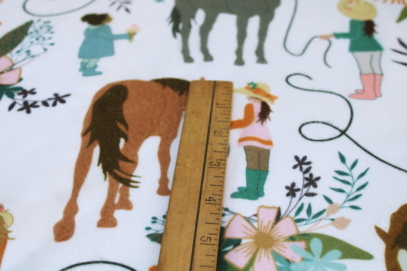 photo of modern custom design fleece fabric, Fern Leslie Dreaming girls w/ horses print #3