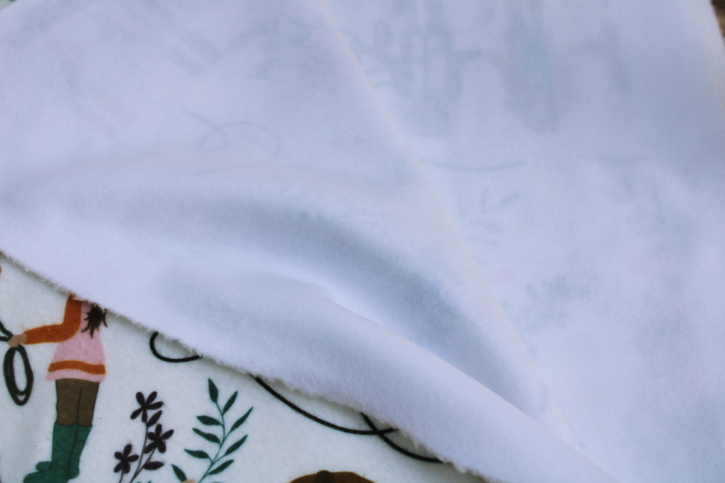photo of modern custom design fleece fabric, Fern Leslie Dreaming girls w/ horses print #7