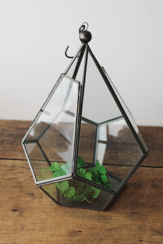 photo of modern decorative glass lantern candle holder, hanging terrarium for real plants or faux greenery  #3