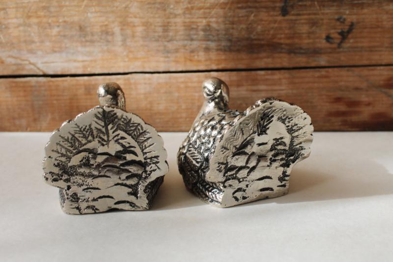 photo of modern farmhouse Thanksgiving S&P figural turkeys, antiqued silver finish cast #2