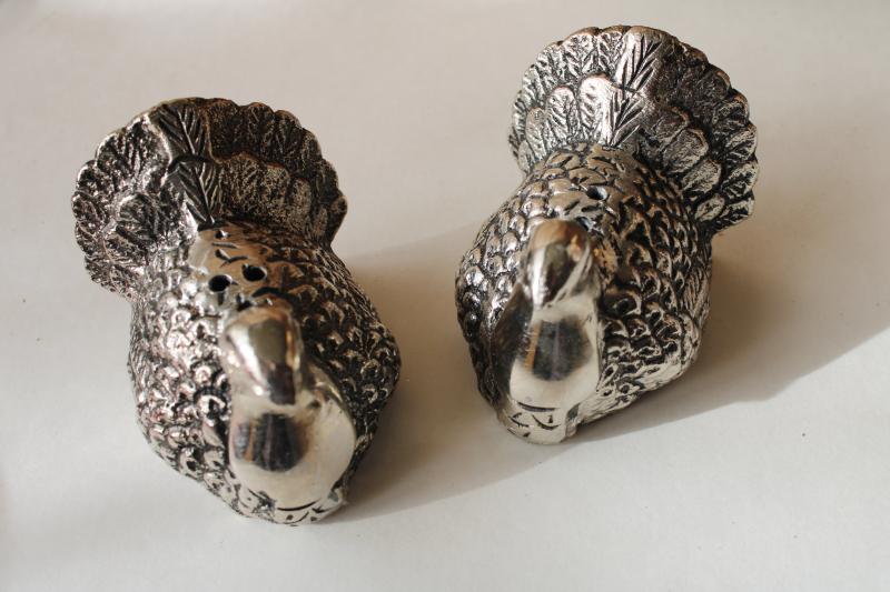 photo of modern farmhouse Thanksgiving S&P figural turkeys, antiqued silver finish cast #3