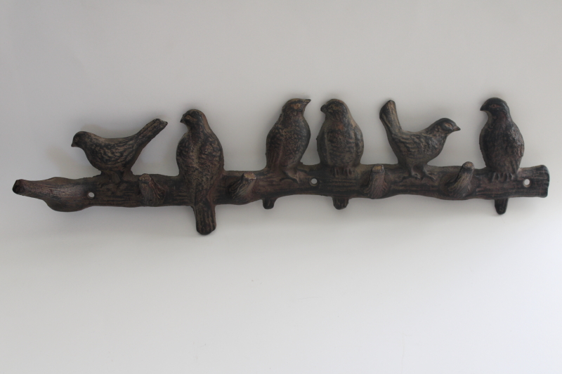 photo of modern farmhouse birds on a branch cast iron coat hooks wall mount hanging rack #1