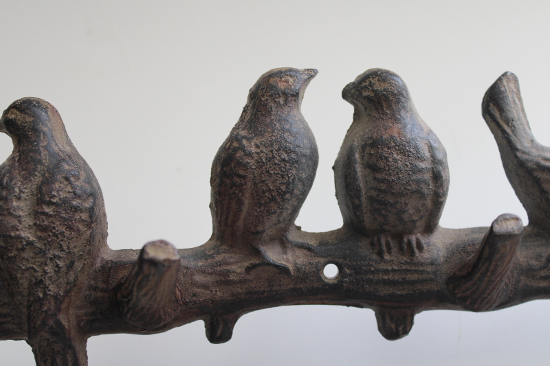 photo of modern farmhouse birds on a branch cast iron coat hooks wall mount hanging rack #4