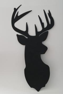 catalog photo of modern farmhouse black metal silhouette deer w/ antlers wall art, rustic country decor