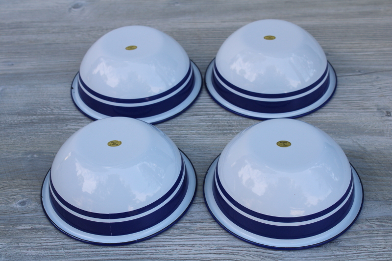 photo of modern farmhouse blue white enamelware bowls, wide cobalt band cereal or salad bowls #4