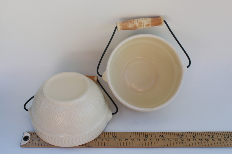 photo of modern farmhouse ceramic bowls w/ wire handles, 1990s vintage primitive stoneware style #2