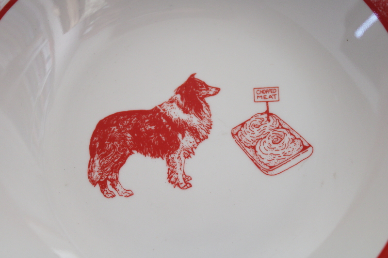photo of modern farmhouse china cereal bowl, Breakfast Now Being Served red gingham w/ collie dog #2