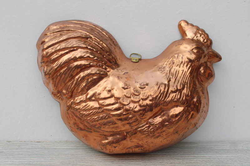 photo of modern farmhouse copper mold, sitting hen or rooster, kitchen wall decor jello mold #1