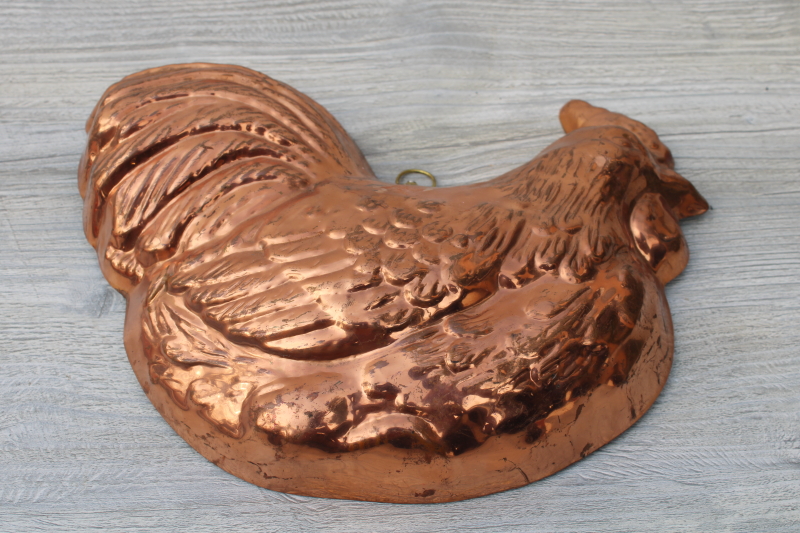 photo of modern farmhouse copper mold, sitting hen or rooster, kitchen wall decor jello mold #4