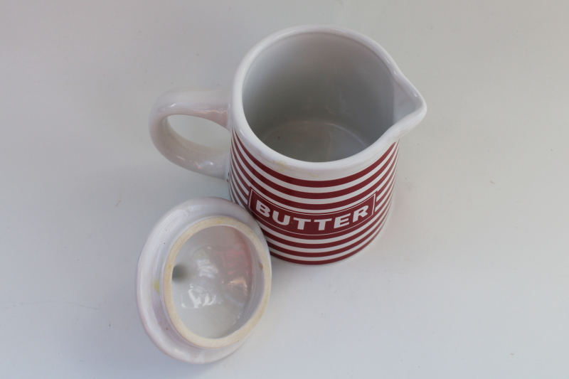 photo of modern farmhouse kitchen ceramic Butter pitcher w/ lid red & white California Pantry #2