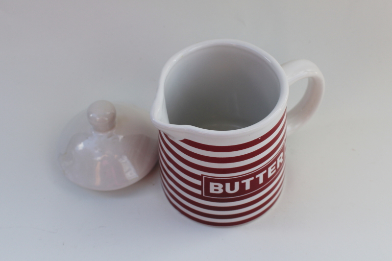 photo of modern farmhouse kitchen ceramic Butter pitcher w/ lid red & white California Pantry #3