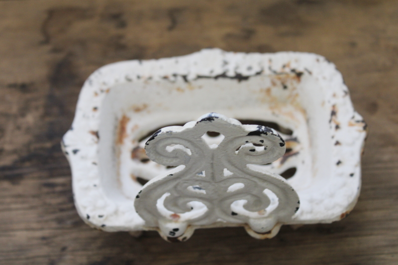 photo of modern farmhouse or french country style cast iron soap dish w/ distressed vintage look #3