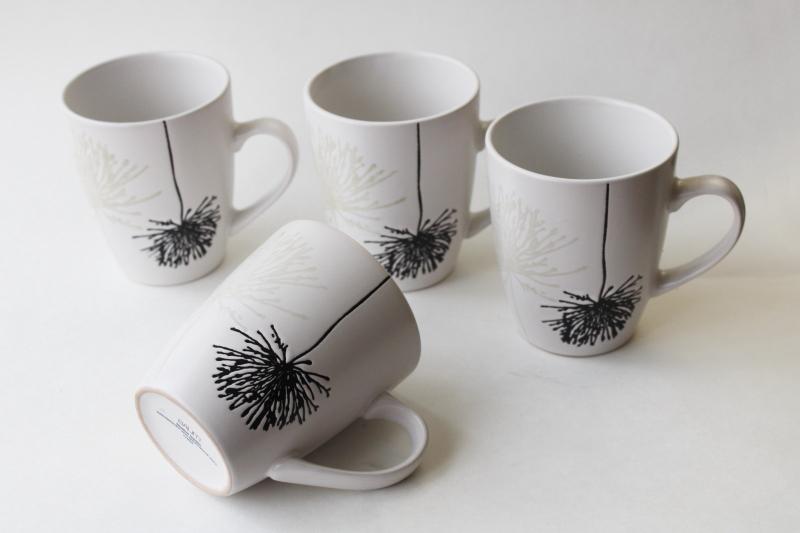 photo of modern farmhouse stoneware mugs, Baum Shadow Garden dandelion silhouette winter monochrome #1