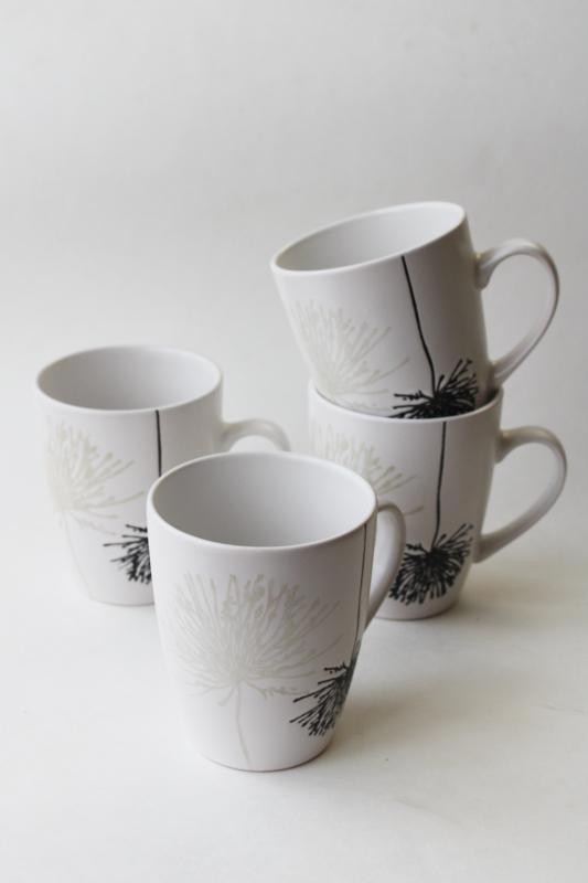 photo of modern farmhouse stoneware mugs, Baum Shadow Garden dandelion silhouette winter monochrome #2