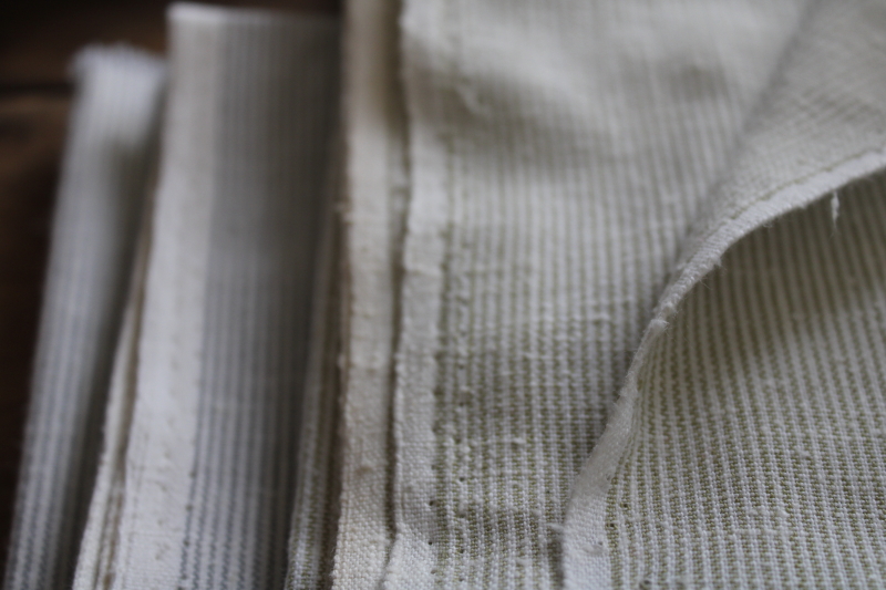 photo of modern farmhouse style fabric lot, pillow ticking print, grey, indigo, tan fine stripes #6