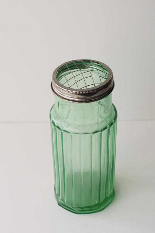 photo of modern farmhouse style flower holder, vintage style green glass tall ribbed jar #4