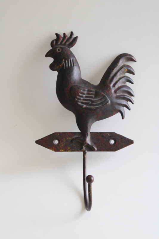 photo of modern farmhouse style metal rooster wall hook, rustic country kitchen decor #1