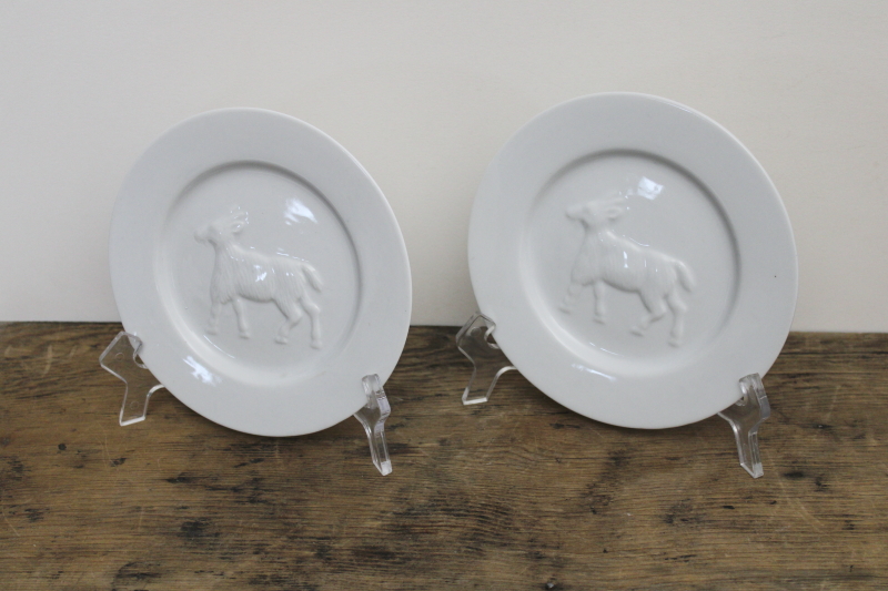 photo of modern farmhouse vintage Bonjour all white china salad plates embossed goats #1