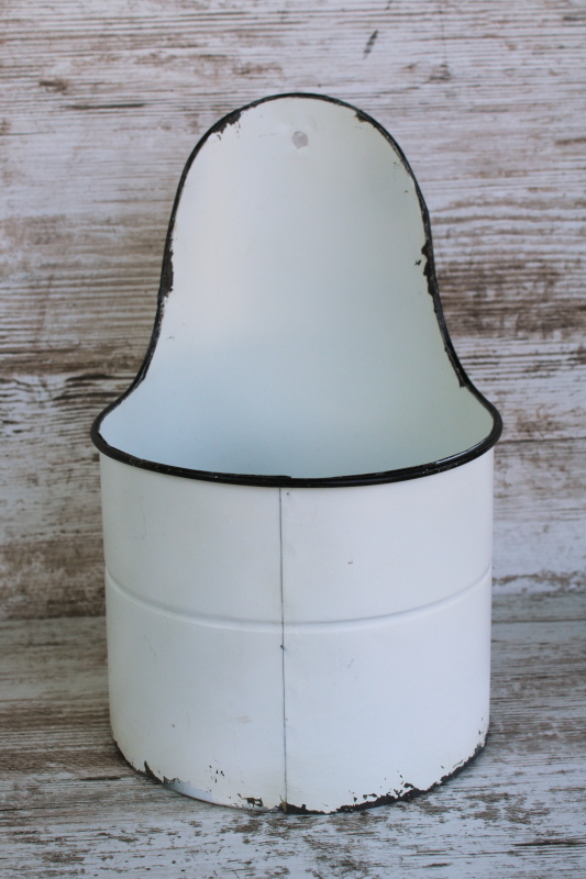 photo of modern farmhouse vintage style weathered white metal bucket wall hanging kitchen storage bin #1
