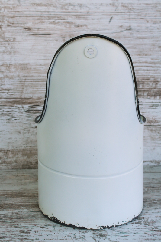 photo of modern farmhouse vintage style weathered white metal bucket wall hanging kitchen storage bin  #2