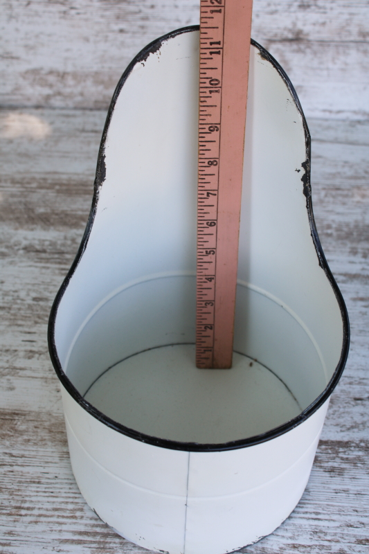 photo of modern farmhouse vintage style weathered white metal bucket wall hanging kitchen storage bin  #5