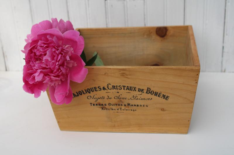 photo of modern farmhouse wood box w/ script lettering antique style French graphics #1